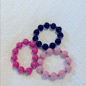 Pink and Black Beaded Bracelets Set